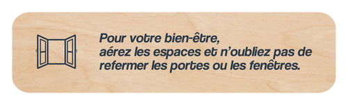 Plaque Aérez les espaces 200 x 50 mm — Beelive Studio, visuel à plat