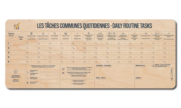 Tableau des tâches communes - 5 Chambres